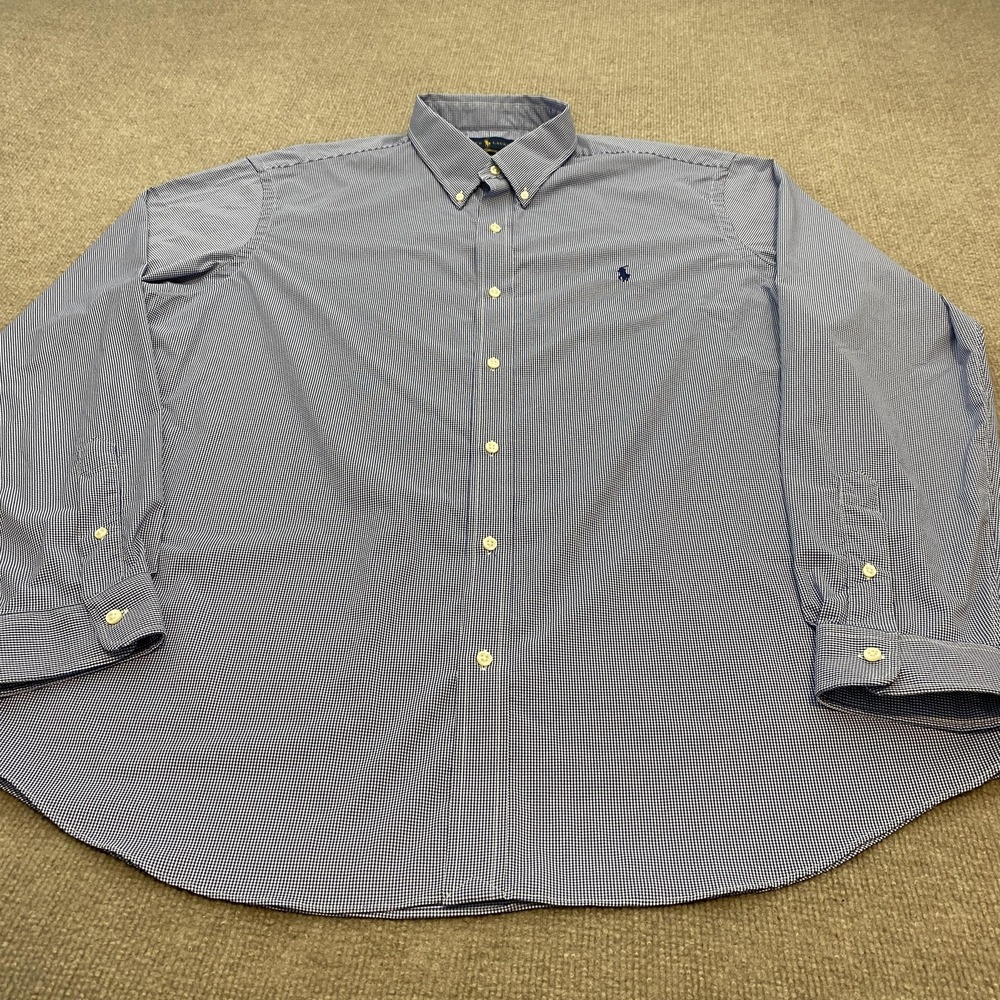 Ralph Lauren Shirt Mens 2XL Blue Gingham Classic Fit Performance Stretch Pony